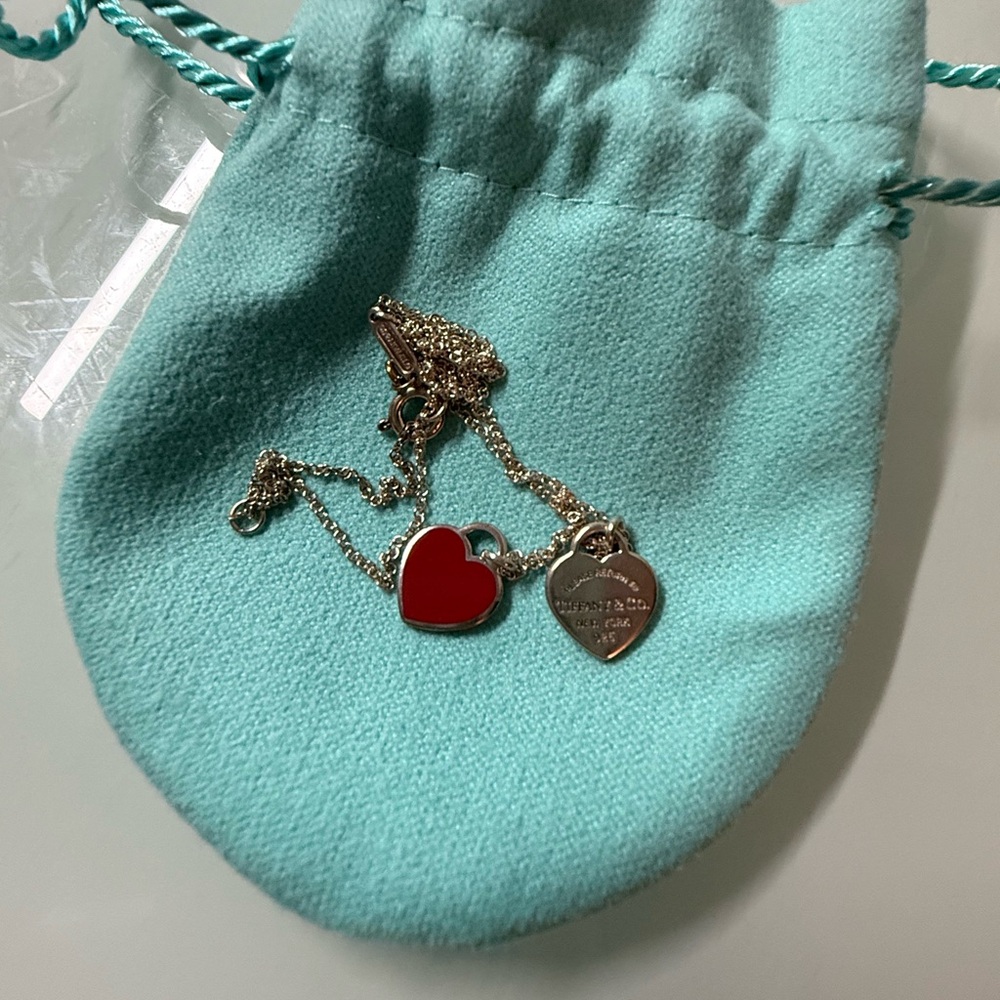 Tiffany Red and Silver Heart Pendant Necklace